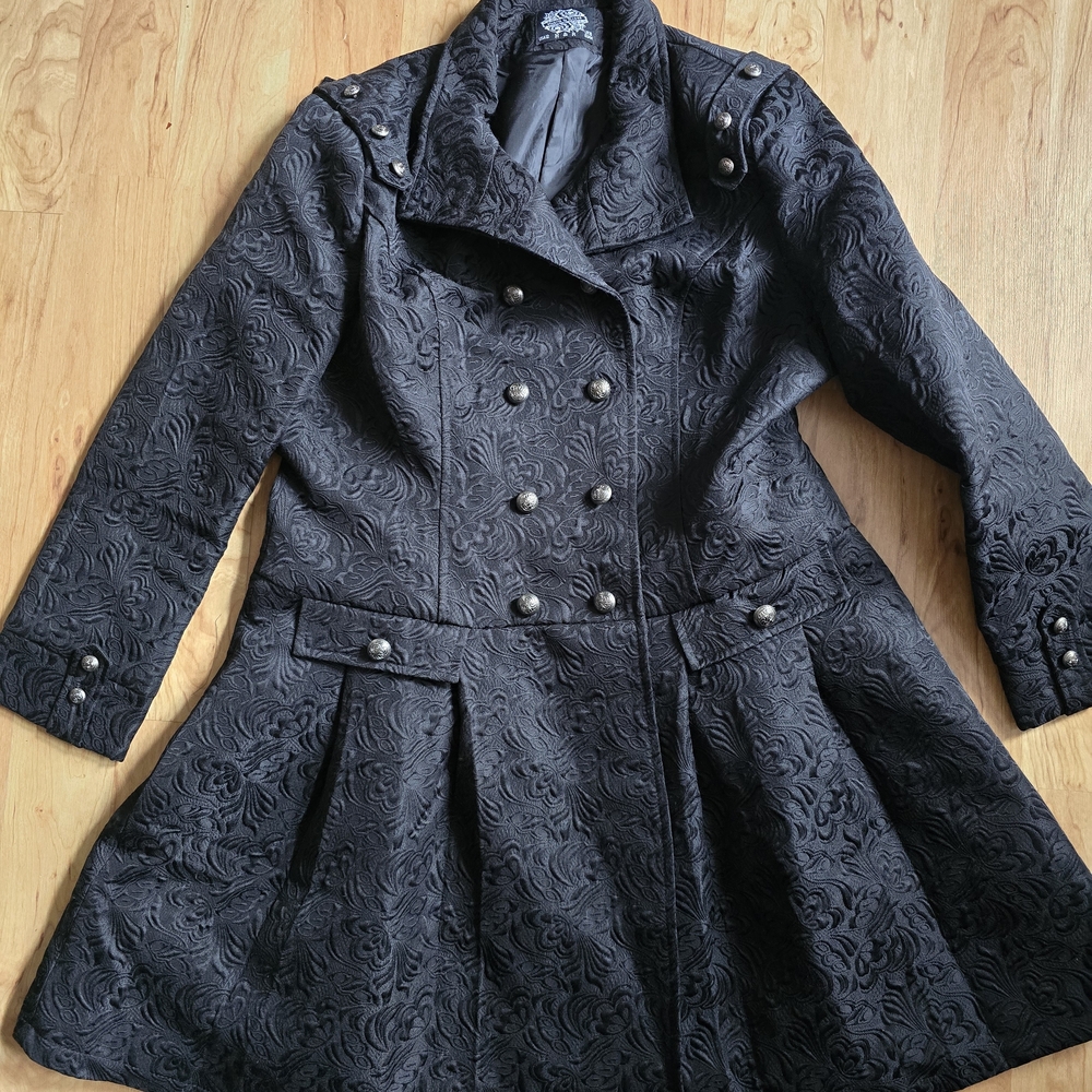 Chic Black Patterned Women's Trench Coat